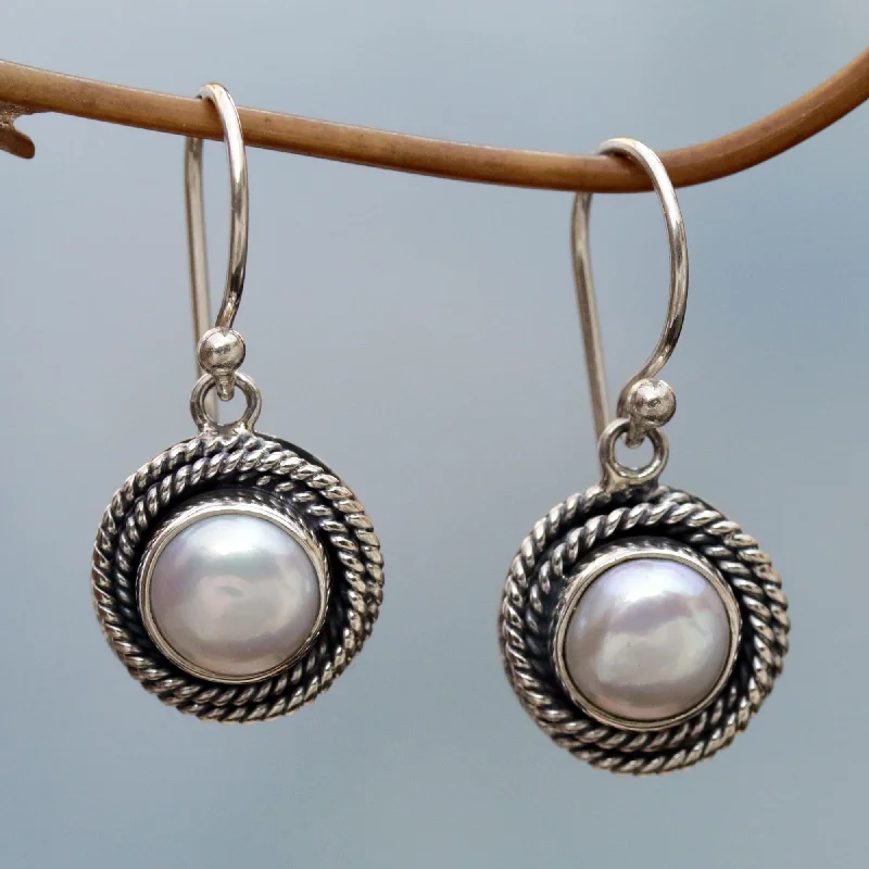 Shop Modern Jewelry Collections With Exclusive Discounts Nest of Chains in White Cultured Pearl Round Dangle Earrings from Indonesia