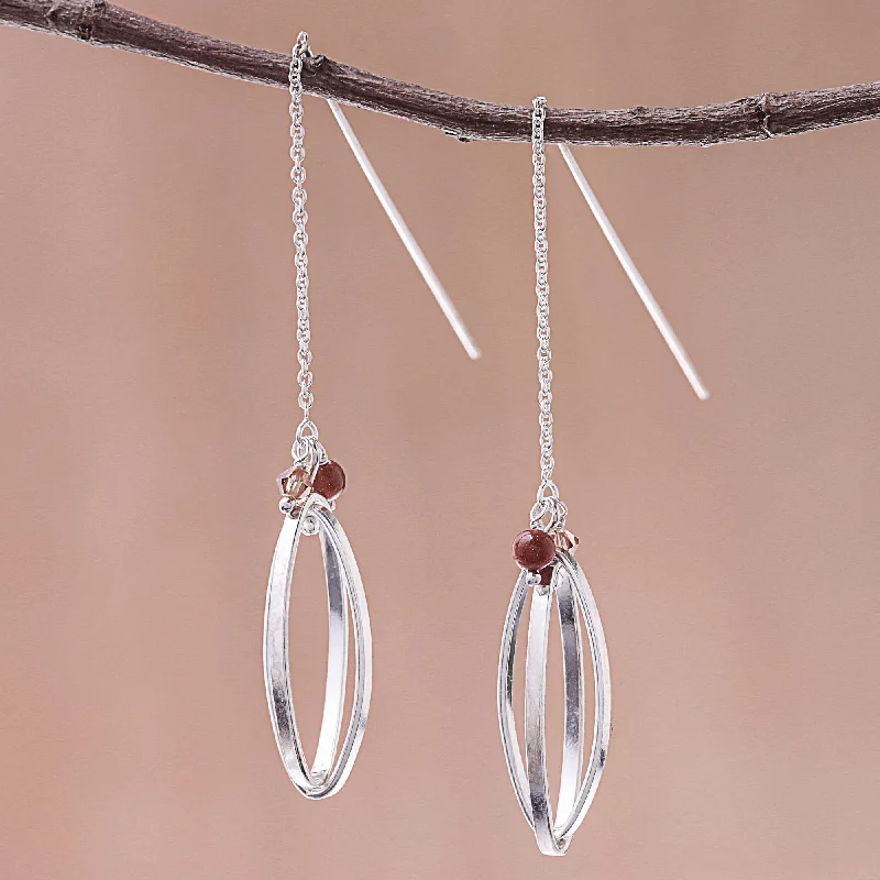 Personalized Jewelry Sale – Unique Pieces At Great Prices Nested Windows Double Ellipse on Chain Sterling Silver Threader Earrings