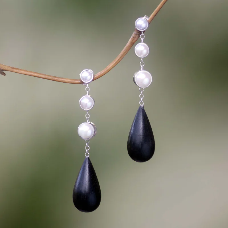 Sparkle On A Budget – Fine Jewelry For Less Night Tear Pearl Silver & Wood Dangle Earrings