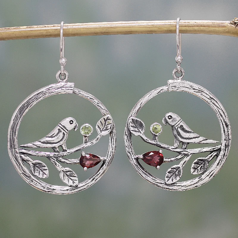 Huge Savings On Timeless Jewelry Collections Parrot Song Garnet and Peridot Parrot Dangle Earrings from India