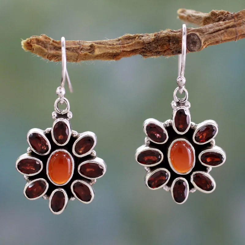 Get The Best Deals On Timeless Jewelry Pieces Passionate Carnelian Floral Earrings with Garnet Petals