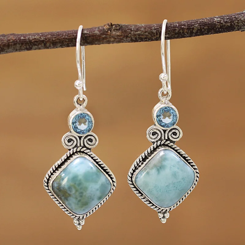 Limited-Time Offer On Elegant Jewelry Pieces Pastel Seas Blue Topaz and Larimar Sterling Silver Dangle Earrings Limited-Time Offer On Elegant Jewelry Pieces Pastel Seas Blue Topaz and Larimar Sterling Silver Dangle Earrings