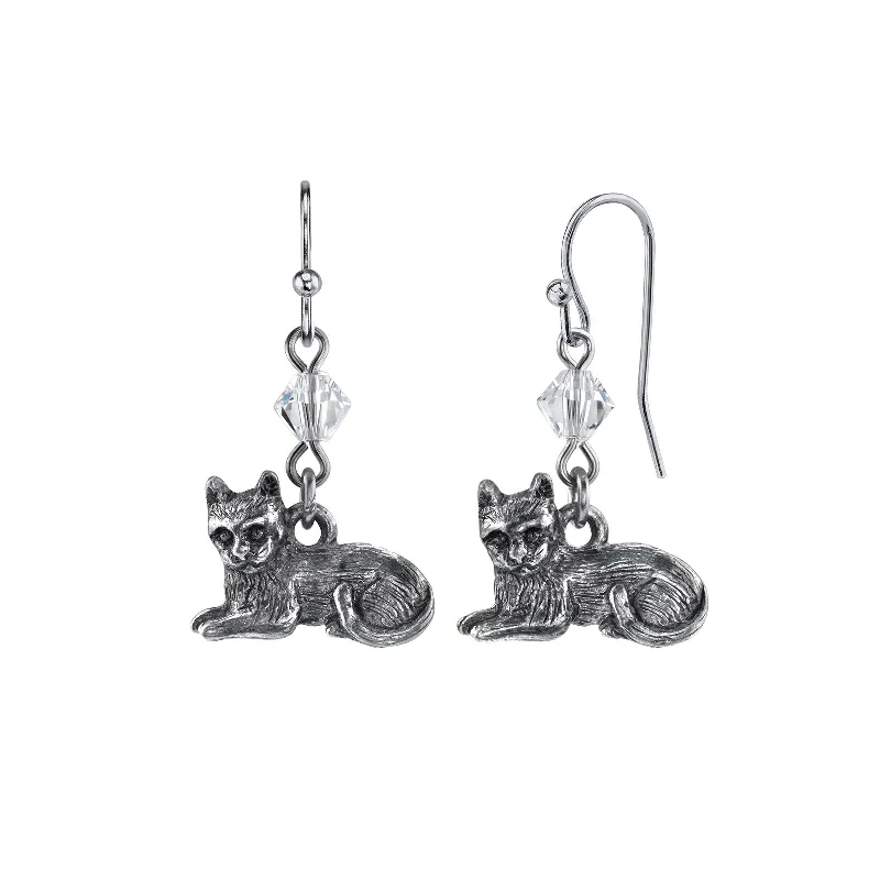 Luxury Jewelry Sale – Sparkle For Less 1928 Jewelry® Pewter Cat Wire Earrings