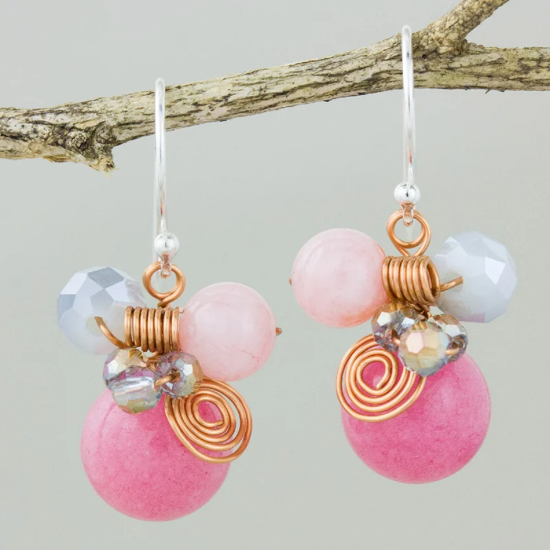 Exclusive Online Jewelry Sale – Don't Wait Pink Bubbles Pink Quartz and Glass Bead Dangle Earrings with Copper