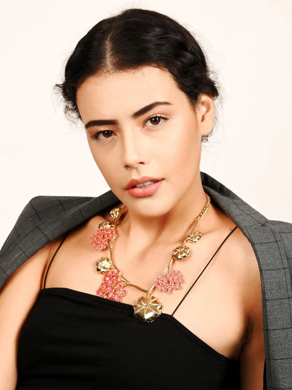 Versatile Layering Jewelry For Effortless Chic Odette Women Pretty Coral And Gold Floral Necklace