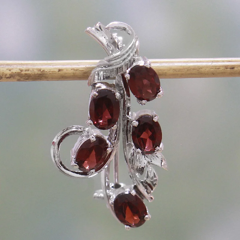 Timeless Elegance Now At Special Discounts Princess of Red Leaves Rhodium Plated Garnet and Sterling Silver Leaf Brooch
