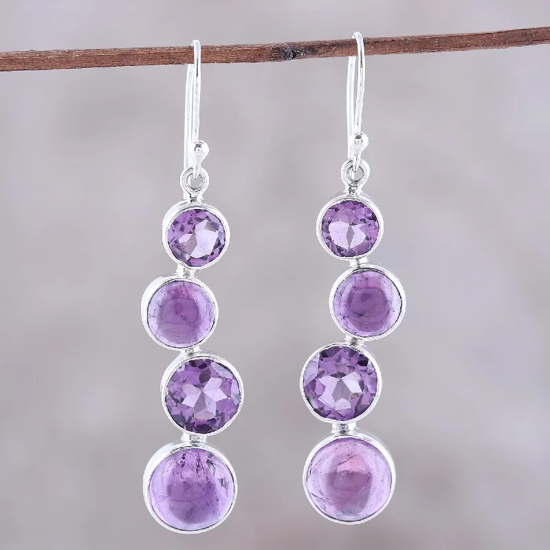 Big Discounts On Elegant Jewelry Collections Purple Raindrops Round Faceted Amethyst and Sterling Silver Dangle Earrings