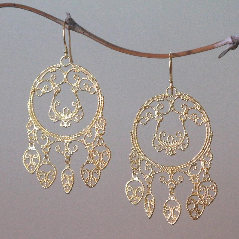 Limited-Time Jewelry Sale – Elegant Styles At Less Queen of the Morning Gold Plated Sterling Silver Chandelier Earrings from Bali