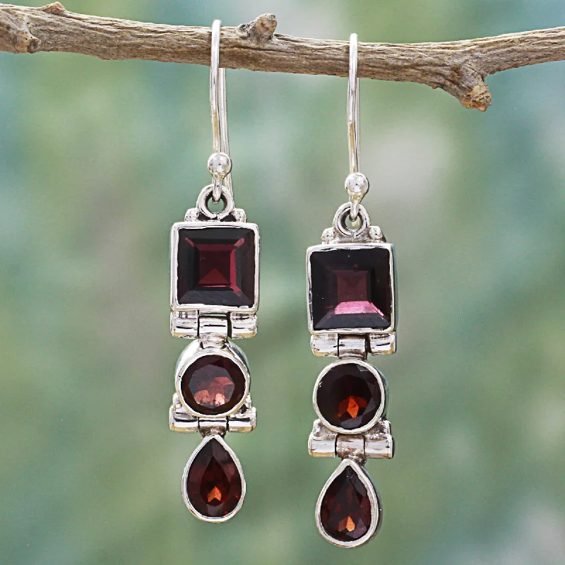 Elevate Your Jewelry Collection With Limited-Time Savings Radiant Glamour Geometric Garnet and Sterling Silver Dangle Earrings