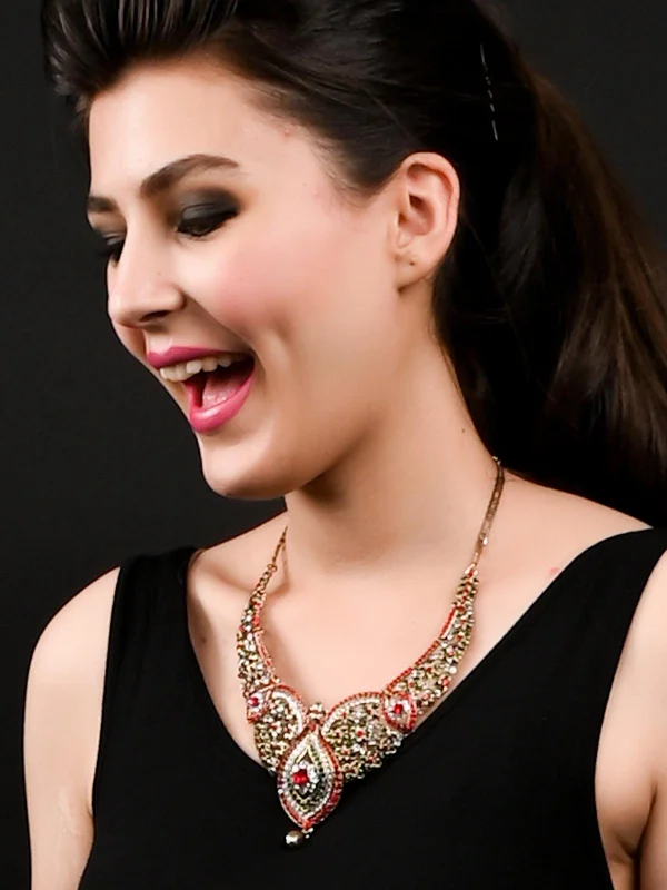 Limited Stock On Premium Jewelry At Low Prices Odette Women Red And Green Crystal Necklace Set