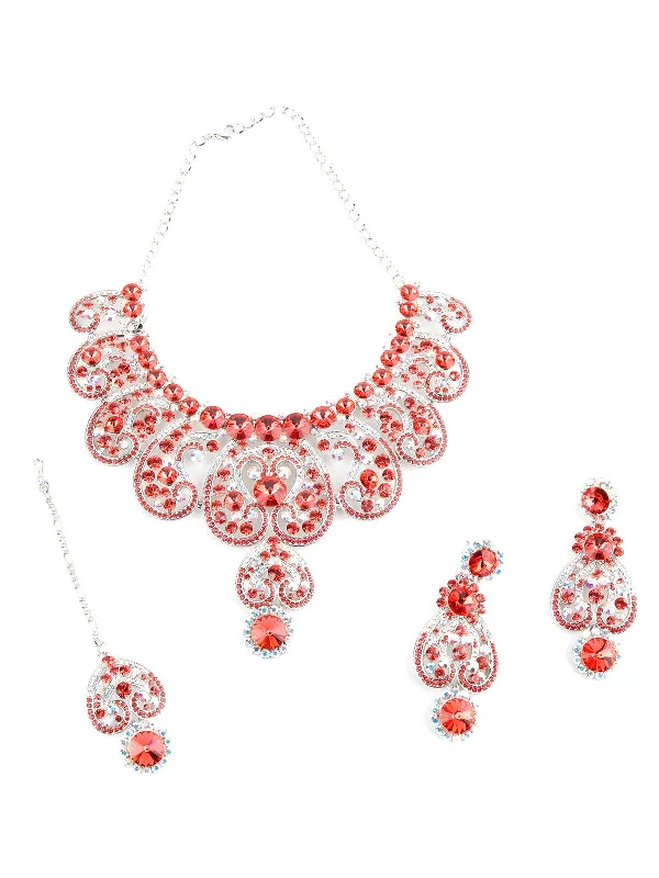 Luxury Handcrafted Jewelry For Elegant Looks Odette Women Red And White Crystal Floral Necklace Set