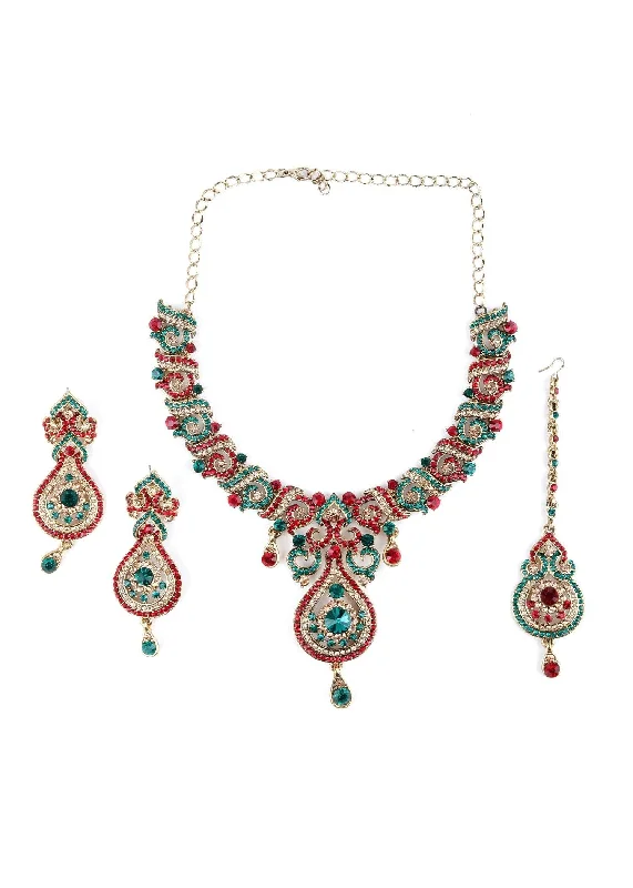 Discover Unique Jewelry With Special Limited-Time Offers Odette Women Red, Gold And Green Crystal Necklace Set