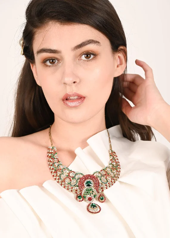 Special Deals On Handcrafted And Designer Jewelry Odette Women Red Green Crystal Necklace Set