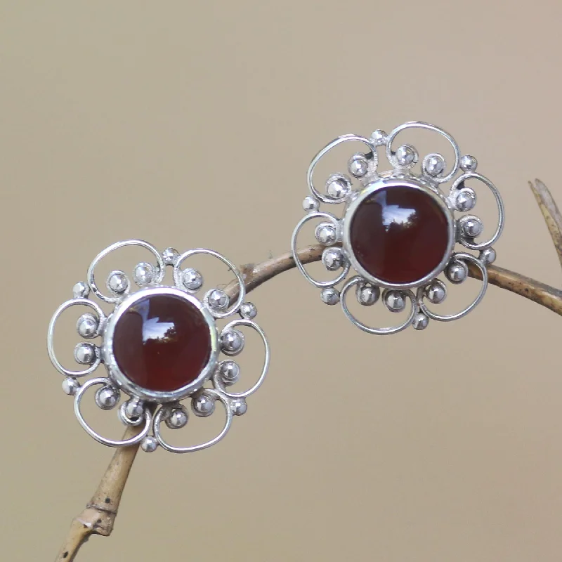 Jewelry Flash Sale – Stylish Designs At Unbeatable Rates Red Jepun Floral Carnelian Button Earrings from Bali