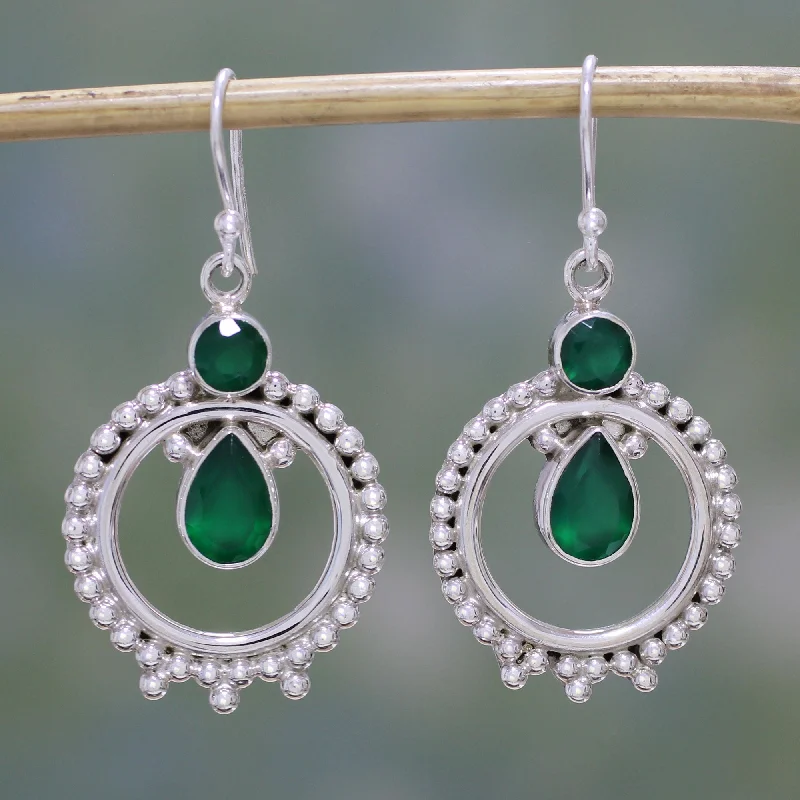 Exclusive Jewelry Offers – Shine For Less Regal Circles Green Onyx and Sterling Silver Dangle Earrings from India