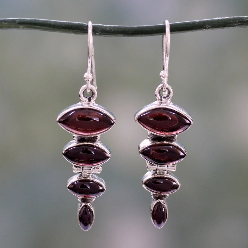 Must-Have Jewelry Pieces At Reduced Prices Romantic Quartet Garnet Cabochon Dangle Earrings Set in Sterling Silver