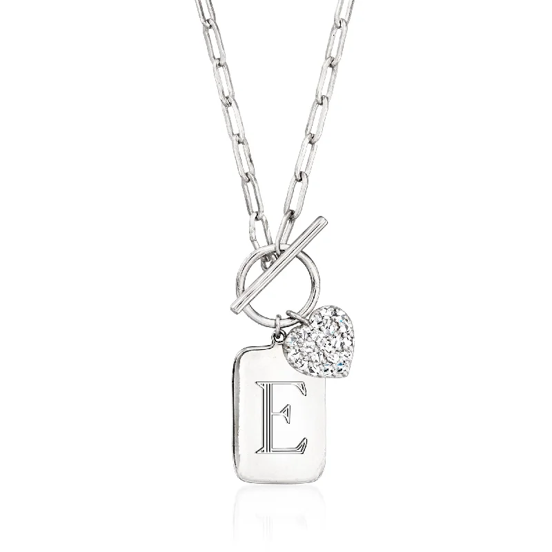 Grab Exquisite Jewelry At The Lowest Prices Ross-Simons Diamond Heart Personalized Tag Paper Clip Link Toggle Necklace in Sterling Silver