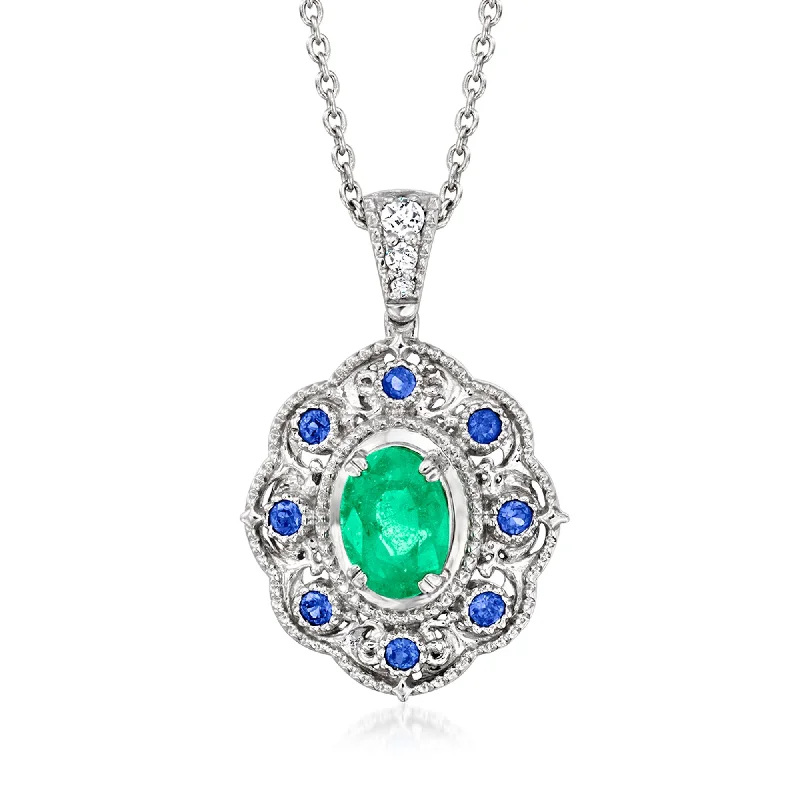 Elegant Jewelry Styles At Budget-Friendly Prices Ross-Simons Emerald and . Sapphire Pendant Necklace With Diamond Accents in Sterling Silver