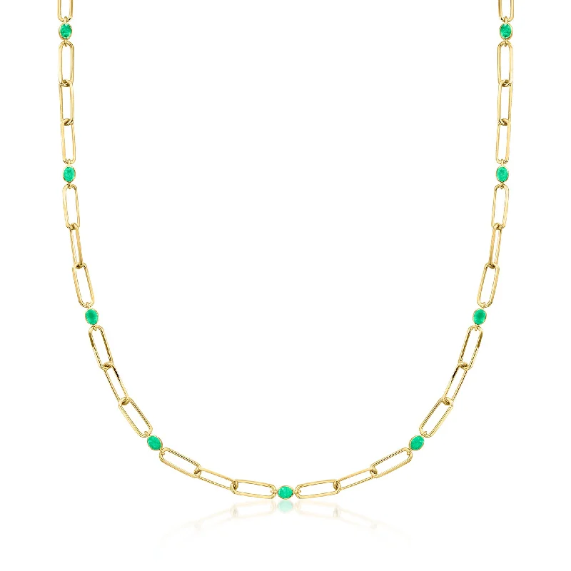 Timeless Beauty, Unbeatable Deals – Jewelry Sale On Ross-Simons Emerald Reversible Paper Clip Link Necklace With Green Enamel in 18kt Gold Over Sterling