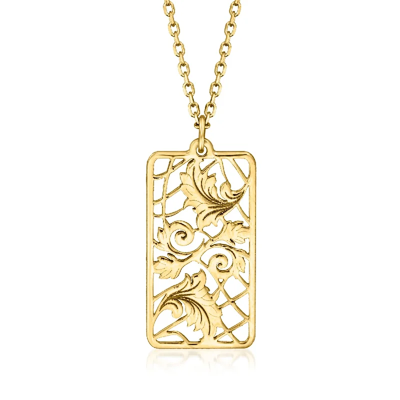 High-End Jewelry, Now More Affordable Than Ever Ross-Simons Italian 14kt Yellow Gold Framed Leaves Necklace