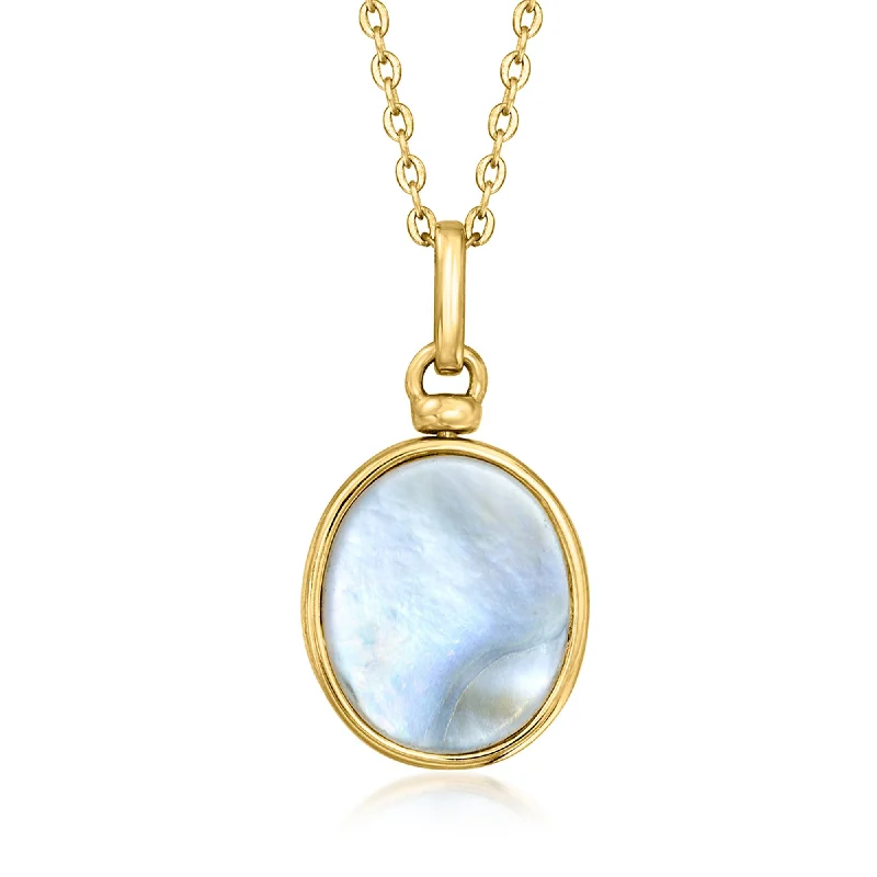 Make Your Outfit Shine With Discounted Jewelry Ross-Simons Mother-Of-Pearl and Onyx Reversible Pendant Necklace in 18kt Gold Over Sterling