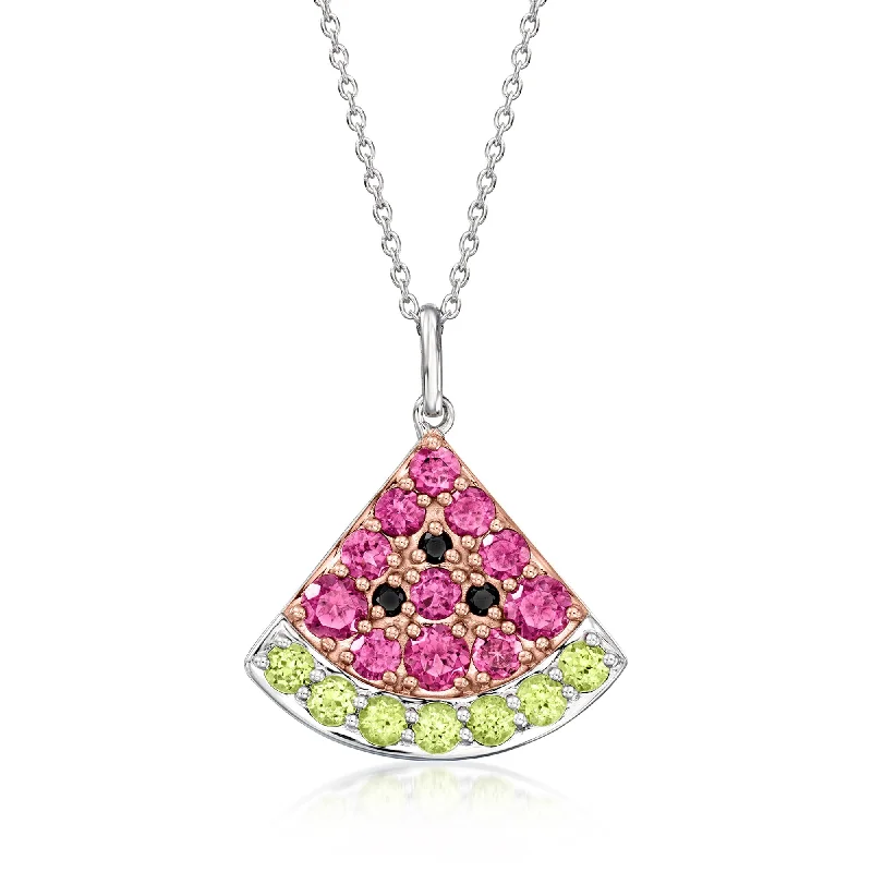 Shop Jewelry That Shines Without The High Price Ross-Simons Multi-Gemstone Watermelon Pendant Necklace in Sterling Silver and 18kt Rose Gold Over Sterling
