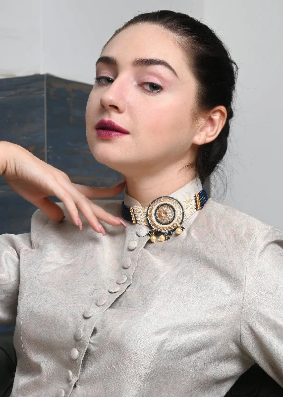 Elevate Your Outfit With Discounted Statement Jewelry Odette Women Royal Blue Pearl Choker Set