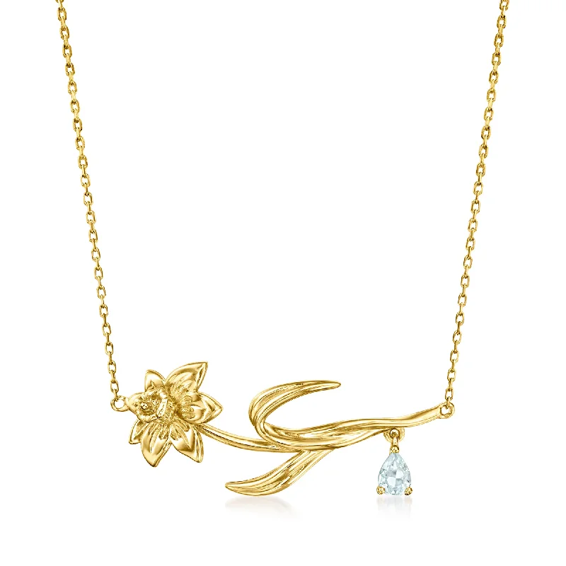 Breathtaking Jewelry, Breathtaking Prices RS Pure by Ross-Simons Aquamarine Daffodil Flower Necklace in 14kt Yellow Gold
