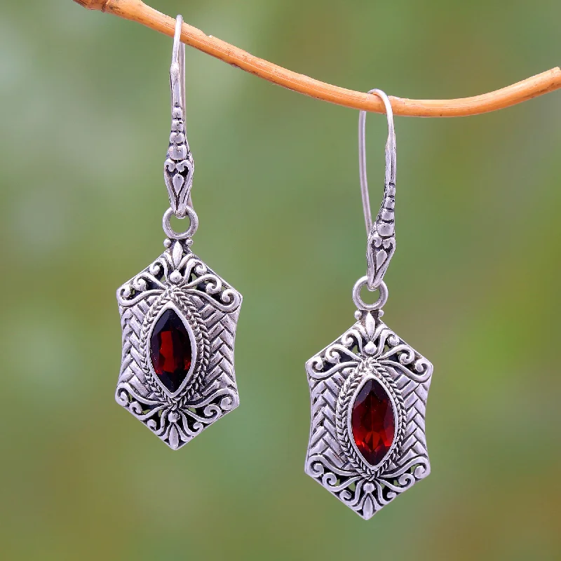 Fashion-Forward Jewelry At Incredible Prices Sanur Elegance Weave Pattern Garnet Dangle Earrings from Bali Fashion-Forward Jewelry At Incredible Prices Sanur Elegance Weave Pattern Garnet Dangle Earrings from Bali