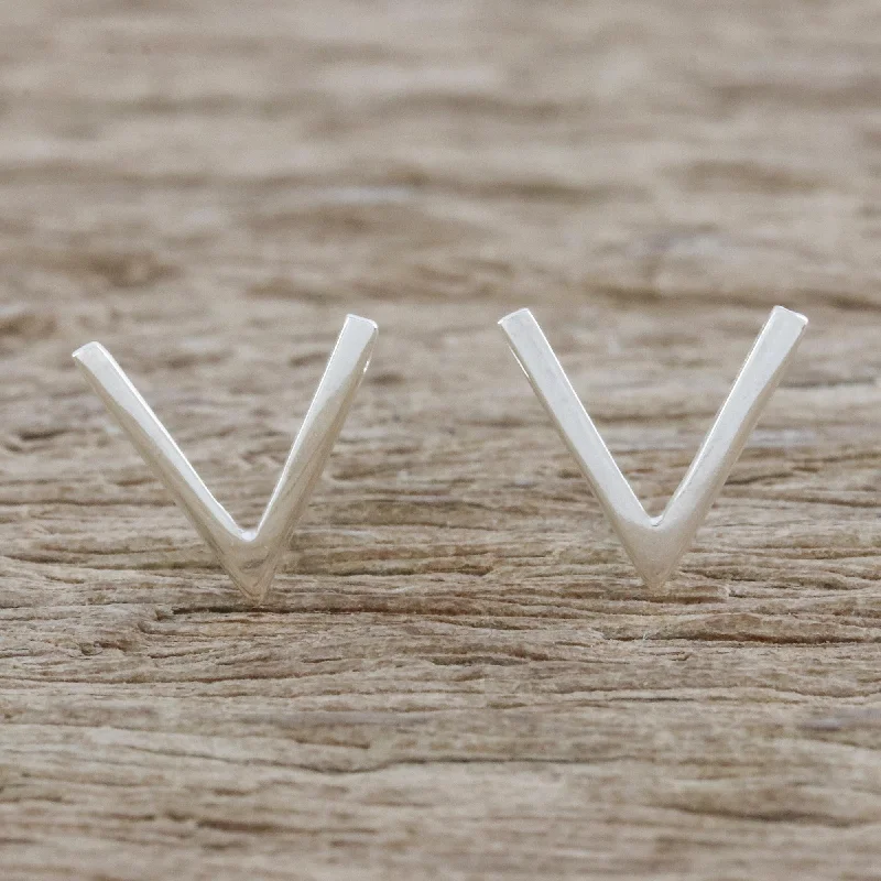 Dazzle In Elegance With Our Biggest Jewelry Sale Shimmering Mountains Sterling Silver Pointed Post Earrings from Thailand