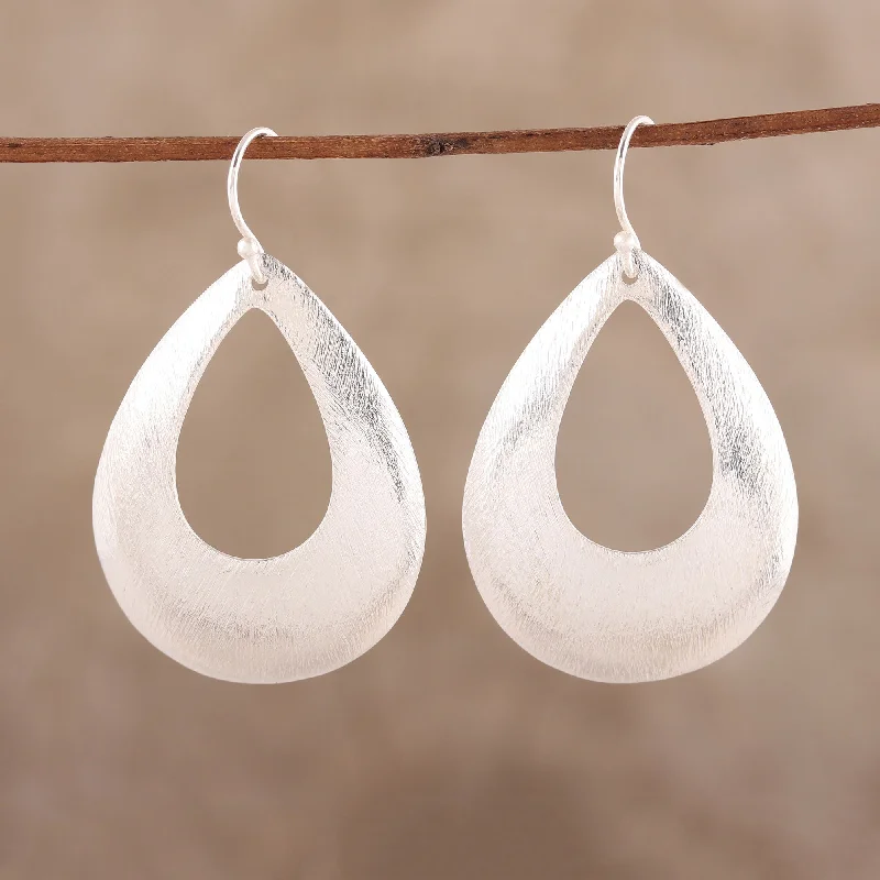 Affordable Gold-Plated Jewelry For Modern Fashion Shimmering Raindrops Brushed-Satin Sterling Silver Dangle Earrings from India