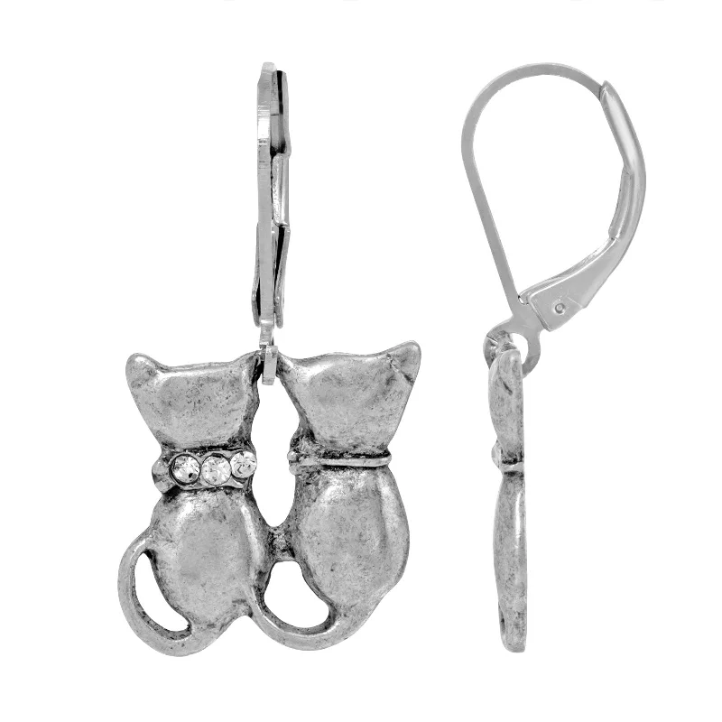 Jewelry Clearance Event – Stock Up Before It's Over 1928 Jewelry® Silver Tone Crystal Double Cat Wire Earrings