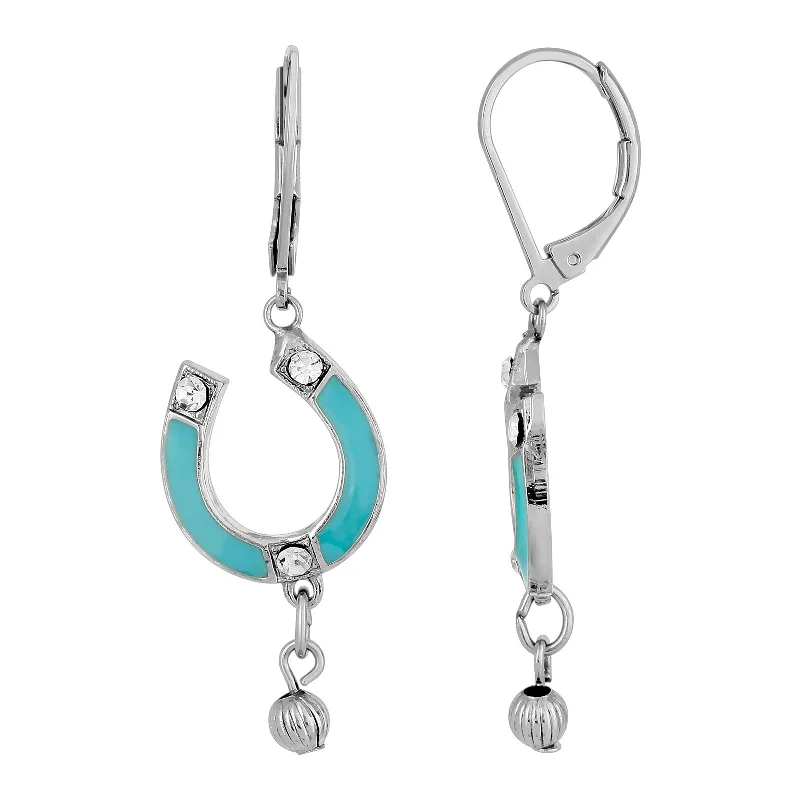 Exclusive Jewelry Discounts – Shop Now For Savings 1928 Jewelry® Silver-Tone Enamel Turquoise Color With Crystal Accents Horsehoe Drop Earrings Exclusive Jewelry Discounts – Shop Now For Savings 1928 Jewelry® Silver-Tone Enamel Turquoise Color With Crystal Accents Horsehoe Drop Earrings