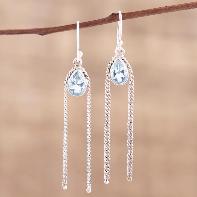 Delicate Crystal Jewelry For Sophisticated Charm Sky Chains Teardrop Blue Topaz Dangle Earrings from India Delicate Crystal Jewelry For Sophisticated Charm Sky Chains Teardrop Blue Topaz Dangle Earrings from India