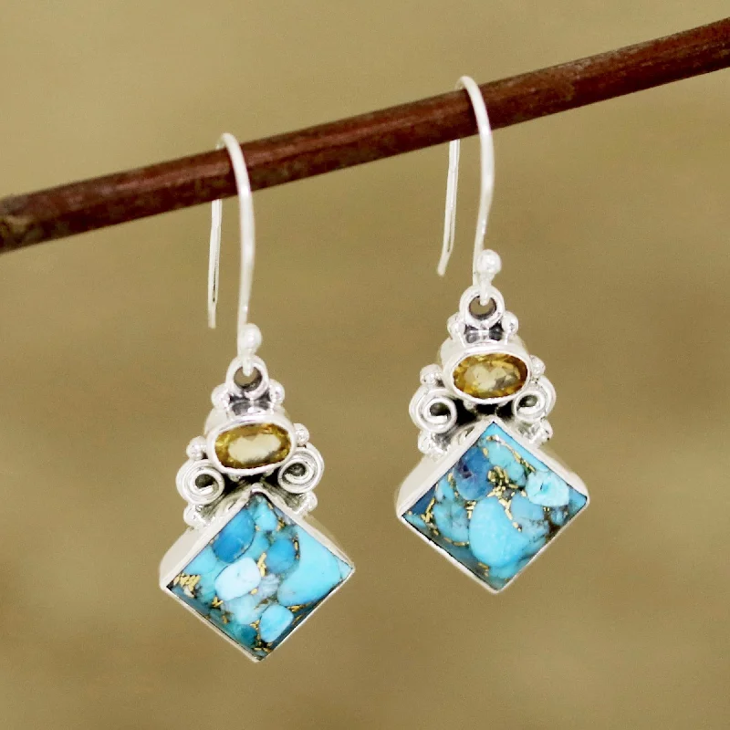 Flash Sale On Stunning Jewelry – Don't Miss Out Sky Fragments Citrine and Composite Turquoise Dangle Earrings from India Flash Sale On Stunning Jewelry – Don't Miss Out Sky Fragments Citrine and Composite Turquoise Dangle Earrings from India