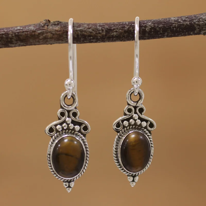 Personalized Jewelry Sale – Unique Gifts At Low Prices Sleek Charm Tiger's Eye and Sterling Silver Dangle Earrings from India