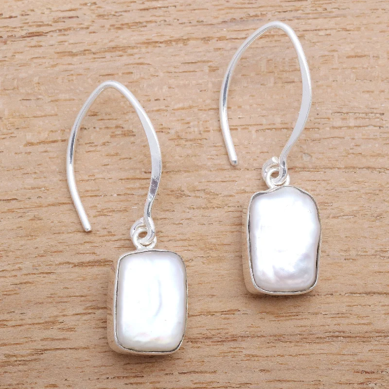 Handcrafted Jewelry Sale – Unique Designs At Low Prices Snowy Rectangles Rectangular Cultured Pearl Dangle Earrings from Bali Handcrafted Jewelry Sale – Unique Designs At Low Prices Snowy Rectangles Rectangular Cultured Pearl Dangle Earrings from Bali