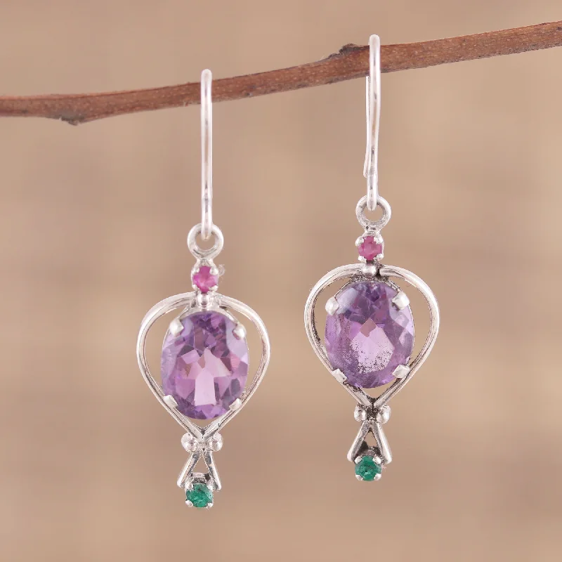 Jewelry Sale Alert – Shop Timeless Elegance Today Sparkling Allure Amethyst Emerald and Ruby Dangle Earrings from India