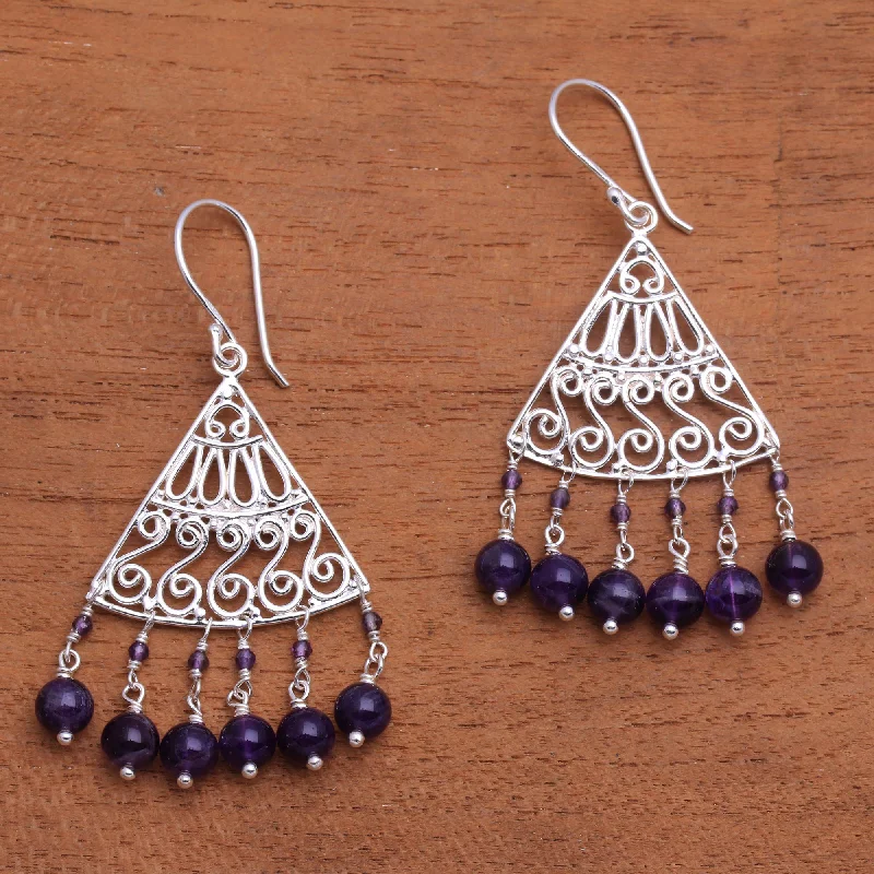High-Quality Gemstone Jewelry For Special Occasions Spiral Fascination Spiral Pattern Amethyst Chandelier Earrings from Bali