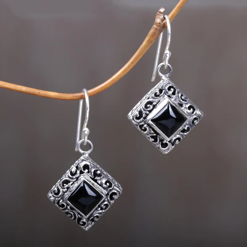 Stunning Jewelry At Even More Stunning Prices Square Stupa Onyx & Silver Dangle Earrings