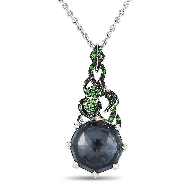 Stephen Webster 18K White Gold Quartz and Tsavorite Pendant Necklace SW37-051524