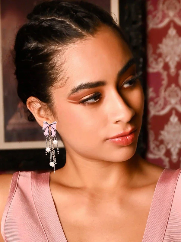 Unique Jewelry For Less – Shop The Sale Now Odette Women Pink Bow-Metal Tassel Earrings
