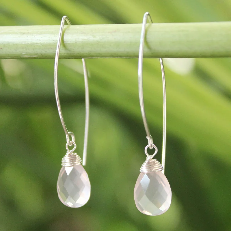 Trendy Minimalist Jewelry For Everyday Wear Sublime Blush Silver & Faceted Rose Quartz Earrings