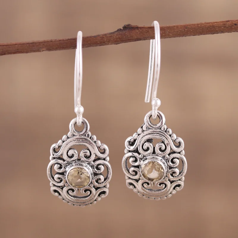 Versatile Layering Jewelry For Effortless Chic Sunny Swirls Openwork Citrine and Silver Dangle Earrings from India
