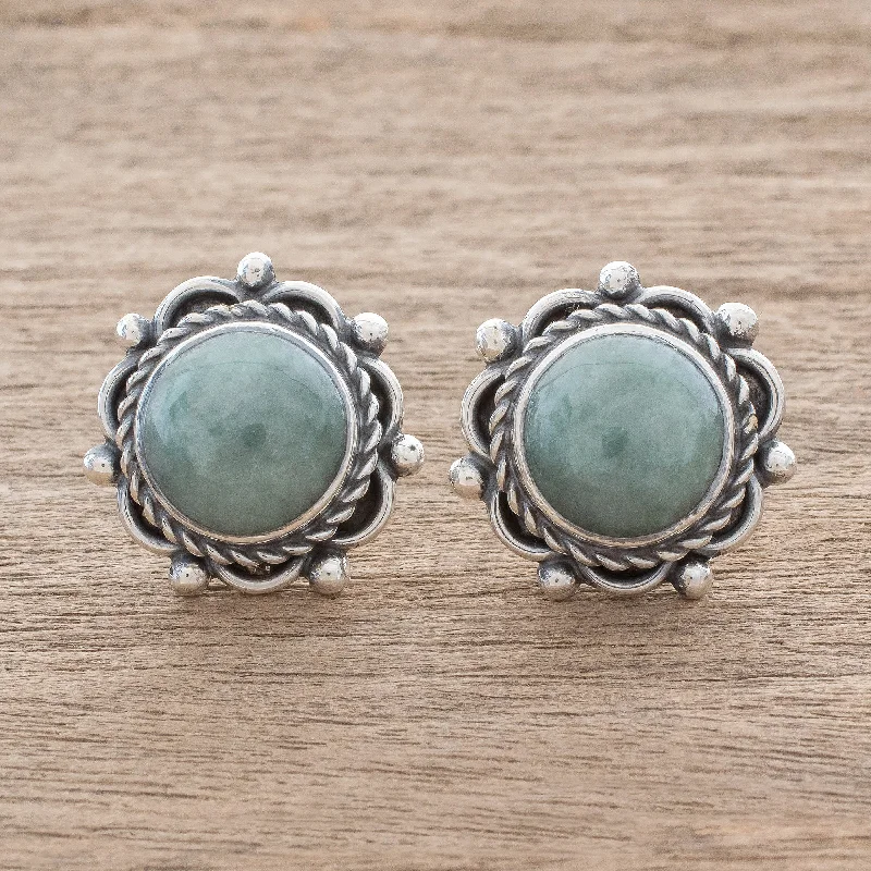 Limited-Stock Jewelry Sale – Once It's Gone, It's Gone Sunrise in Antigua Green Jade Button Earrings Crafted in Guatemala