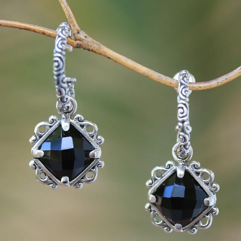 Unmissable Discounts On Timeless Jewelry Pieces Sweet Enchantment Elegant Black Onyx and Silver Dangle Earrings from Bali