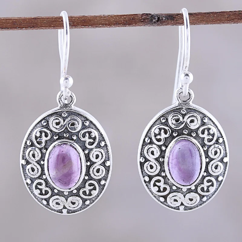 Limited-Time Jewelry Sale – Elegant Styles At Less Swirling Ellipse Swirl Motif Oval Amethyst Dangle Earrings from India