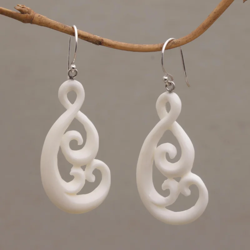 Customized Silver Jewelry For Unique Style Swirly Vines Handcrafted Bone Dangle Earrings from Bali