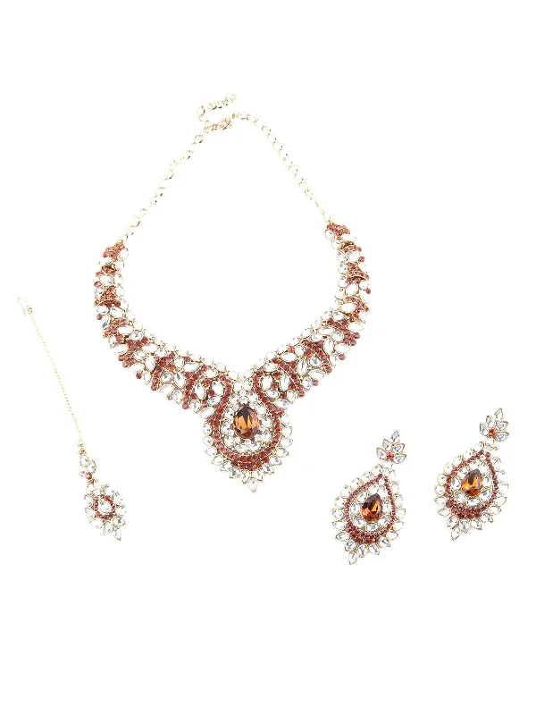 Customized Silver Jewelry For Unique Style Odette Women Teardrop Brown And White Choker Set