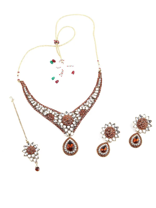 Don't Miss Out On Bestselling Jewelry At Special Prices Odette Women Teardrop White And Brown Kundan Choker Set